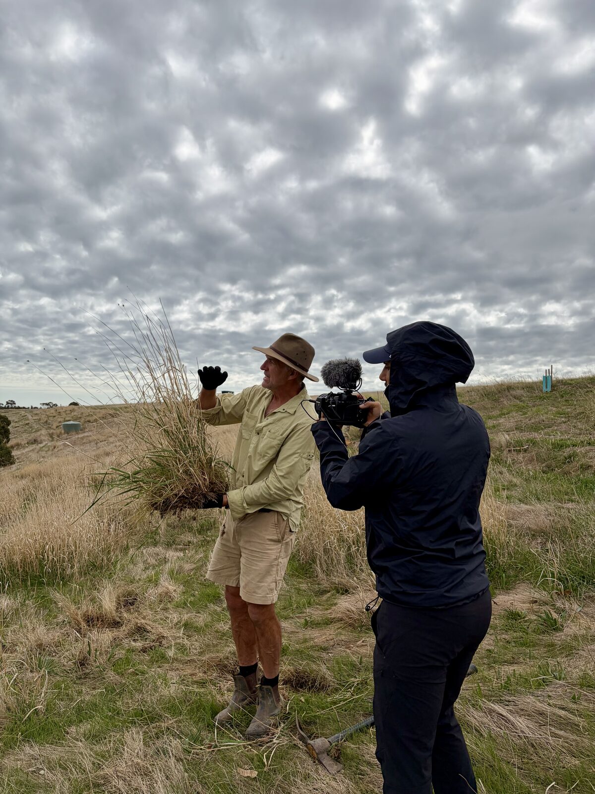 Tim Jarvis discussing restoration work while being filmed by Planet Wild.